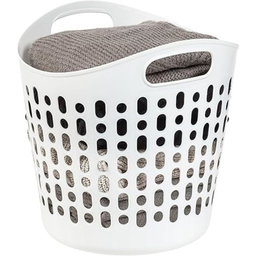 IRIS USA Laundry Basket 30L Durable and Flexible, Portable Round Bin, 0.85 Bushel Hamper for Storage with Ventilation Holes for Closet Dorm Laundry Room Bedroom, White