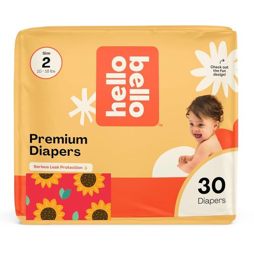 Hello Bello Diapers, Size 2 (10-16 lbs) Flower Child, 30 Count of Premium Disposable Baby Diapers, Hypoallergenic with Soft, Cloth-Like Feel
