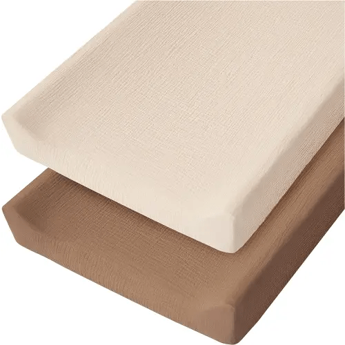 Konssy 2 Pack Muslin Changing Pad Cover for Baby Girls Boys 100% Cotton Fitted Diaper Changing Table Cover Set, Soft Changing Pad Sheets