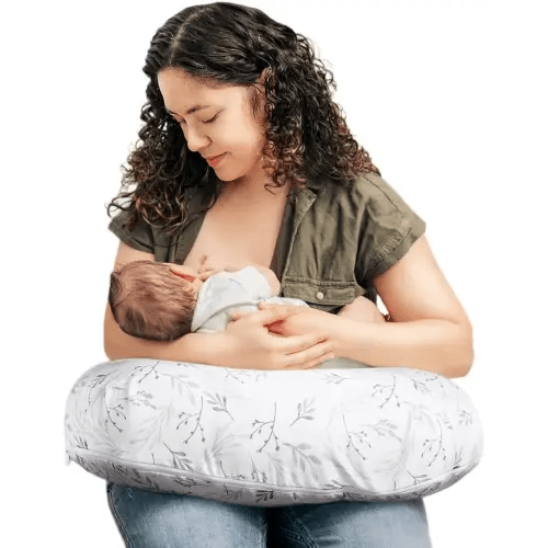 Boppy Nursing Pillow - Ergonomic Bottle & Breastfeeding Pillow with High, Firm, Large Area, Water-Repellent Cushion with Washable Cover; Baby Safety Alliance Verified - Gray Gentle Leaves