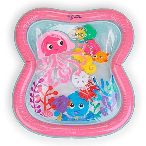 Baby Einstein Ocean Explorers Jiggling Janet Water Mat, Baby Water Mat with 6 Floating Ocean Shapes for Cause & Effect, Multisensory, Multisensory, Pink, Newborn +