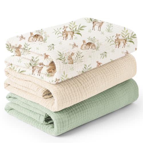 Konssy 3 Pack Muslin Swaddle Blankets for Unisex, Newborn Receiving Blanket, Large 47 x 47 inches, Soft Breathable Muslin Baby Swaddles for Boys & Girls