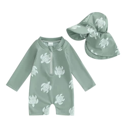 Socutebabe Toddler Infant Baby Boys Swimsuit Kids Rash Guard One Piece Newborn Zipper Bathing Suit Swimwear with Hat