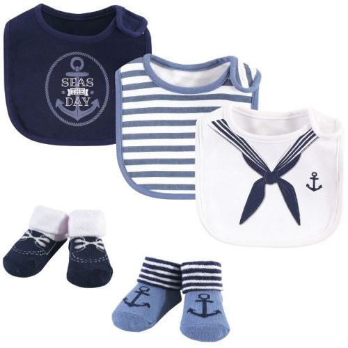Little Treasure Baby Boy Cotton Bib And Sock Set 5pk, Sailor, One Size