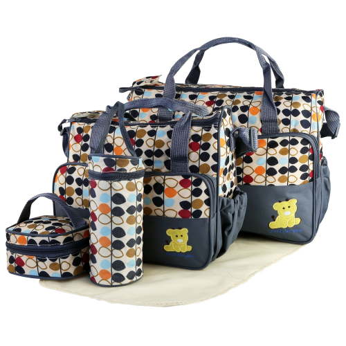 iMounTEK Baby Diaper Tote Stylish Nappy Messenger Insulated Bag 5 Piece Set Large Medium Handbag, Food/Bottle Bag, Gray