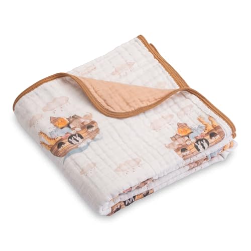 LollyBanks Muslin Baby Blanket 100% Cotton, Muslin Quilt Lightweight, 6 Layers Baby Blankets 47"x 47", Toddler Blanket for Boy and Girl, Nursery Receiving Blankets, Newborn Essentials (Noah's Ark)