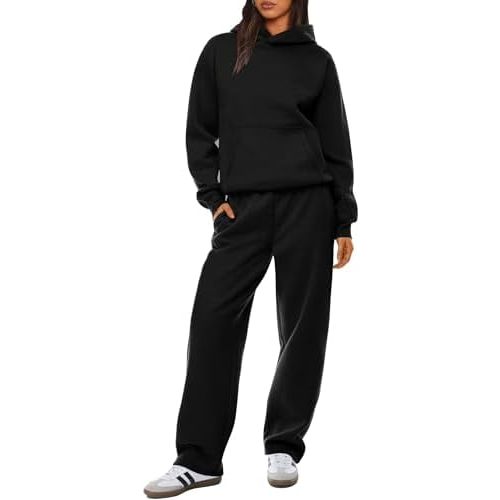 XIEERDUO Womens 2 Piece Outfits 2024 Sweatsuit Set Track Suits Oversized Hoodie Sweatshirts Wide Leg Sweatpants with Pockets