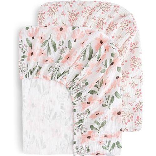 Yoofoss Muslin Crib Sheets for Boys Girls 100% Cotton Fitted Baby Crib Sheet 2 Pack Soft and Breathable for Standard Crib Mattress & Toddler Mattress 52"x28"