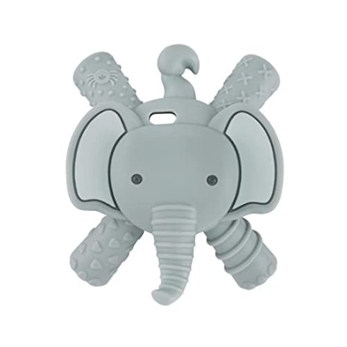 Itzy Ritzy - Ritzy Teether for Molars - Massages Sore Gums & Reaches Back Molars - Silicone Baby Teething Toy with Multiple Textures & Flexible Design - Teething Relief for 3 Months & Up (Elephant)