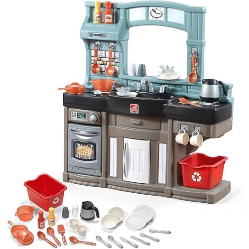 Step2 Best Chefs Kids Kitchen Playset, Indoor/Outdoor Kitchenette, Interactive Play with Lights and Sounds, Made of Durable Plastic, Includes 25 Piece Toy Accessories, For Toddlers 2+ Years Old