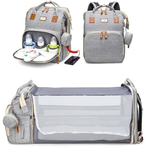 Diaper Bag Backpack, Large Waterproof Lightweight Diaper Bag with Changing Station, Insulated Pockets, USB Port & Stroller Straps, Travel Baby Bag for Mom and Dad, Baby Shower Gifts (Grey)