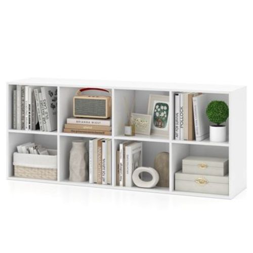 Costway 8-Cube Bookcase Bookshelf with 2 Anti-Tipping Kits Storage Organizer Rustic White