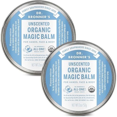 Dr. Bronner's - Organic Magic Balm - Baby Unscented, Made with Organic Beeswax & Hemp Oil, Moisturizes & Soothes Hands, Face & Body (2 oz, 2-Pack)