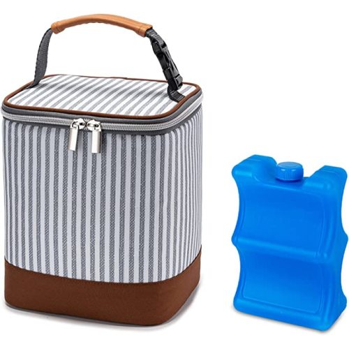 Breast Milk Cooler Bag with Ice Pack Fits 4 Baby Bottles Up to 9 Ounce, Baby Bottle Bag Great for Nursing Mom Daycare, Strap