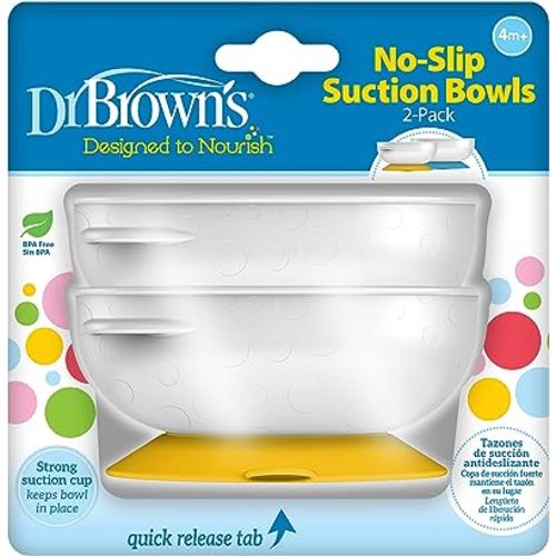 Dr. Brown's No-Slip Strong Suction Bowl for Babies and Toddlers, BPA Free - 2-Pack