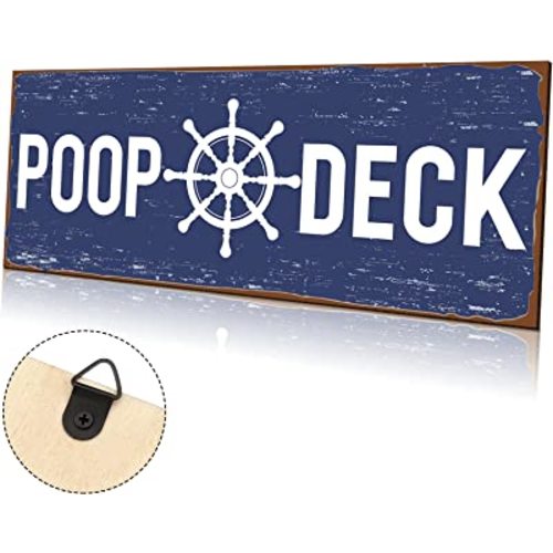 Jetec Poop Deck Sign Nautical Nursery Wall Decor Rustic Beach Bathroom Wood Sign Nautical Boat Decor Ocean Coastal Theme Decorations for Home Hanging for Ocean Bathroom 15.7 x 5.9 Inch(Blue)