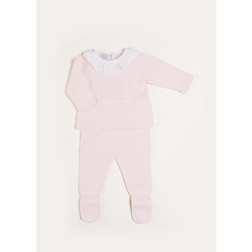 Lace Trim Ruffle Collar Knitted Set in Pink (1-6mths)