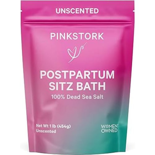Pink Stork Postpartum Sitz Bath Soak: Dead Sea Salt for Perineal Care & Cleansing, Postpartum Recovery, Labor and Delivery Essentials, Women-Owned, Unscented, 16 oz