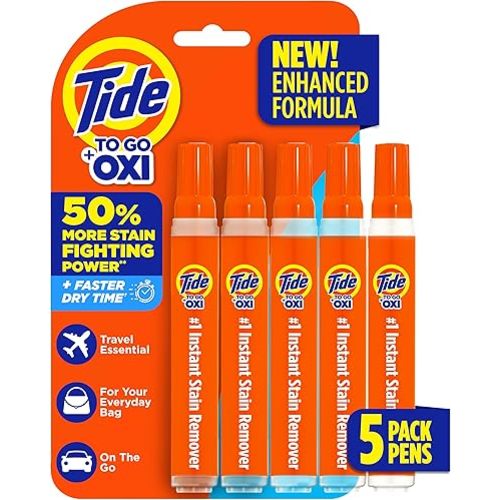 Tide Stain Remover for Clothes, Tide To Go Pen, Instant Stain Remover for Clothes, Travel & Pocket Size, 5 Count (Pack of 1)