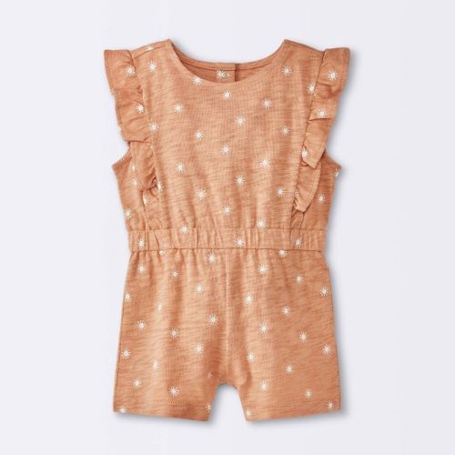 Baby Girls' Sun Stamps Printed Ruffle Romper - Cloud Island™ Tan 3-6m