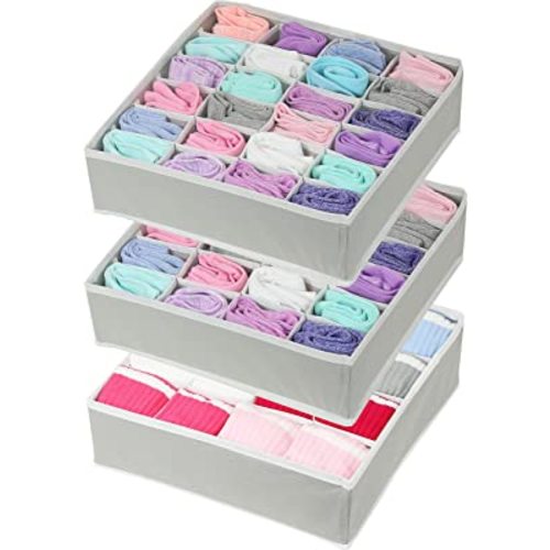 Simple Houseware Closet Drawer Organizer for Clothes, Socks and Underware, 3 Pack, Grey