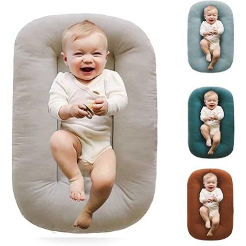 Jeeeun 2024 New Baby Lounger Pillow for Newborn 0-24 Months, Newborn Lounger Nest Sleeper, Infants Lounger Pillow Soft Breathable (Light Grey)