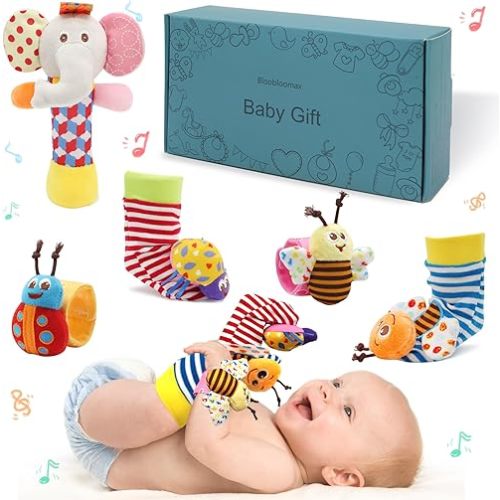 Wrist Rattles Foot Finder Rattle Toy for 3-6 Months Baby, Feet Leg Ankle Socks Arm Hand Bracelet Shaker for 6-9 Months Infant boy & Girl, Gift Set for 0-2 Years Newborn Babies (5 pcs-C)