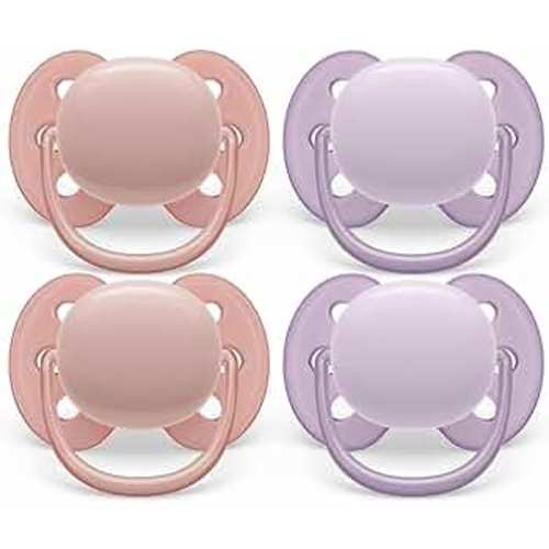 Philips Avent Ultra Soft Pacifier - 4 x Soft and Flexible Baby Pacifiers for Babies Aged 0-6 Months, BPA Free with Sterilizer Carry Case, SCF091/25