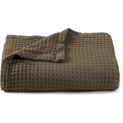 36” X 40” Inches Cooling Baby Waffle Weave Blanket, Ultra-Soft Lightweight Receiving Blanket for Newborn, Breathable Comfortable Baby Swaddle Blanket for Boys and Girls(Olive)