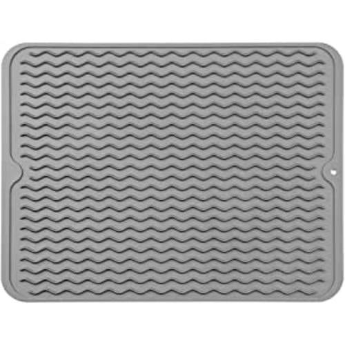 MicoYang Silicone Dish Drying Mat for Multiple Usage,Easy clean,Eco-friendly,Heat-resistant Silicone Mat for Kitchen Counter or Sink,Refrigerator or Drawer liner Grey L 16 inches x 12 inches