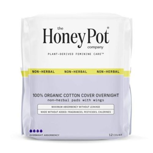 The Honey Pot Company, Non-herbal Overnight Pads With Wings, Organic Cotton Cover - 12 Ct
