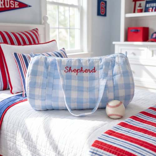 Blue Gingham Quilted Duffel