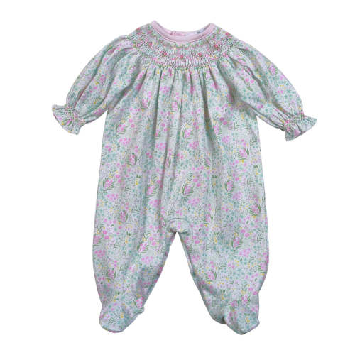 Casey Floral Pima Hand Smocked Footie