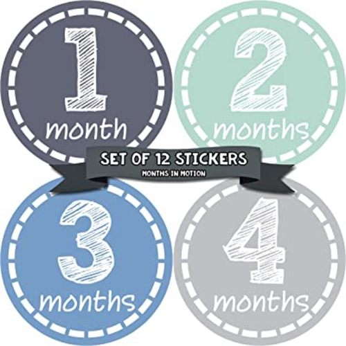 Baby Monthly Stickers - Baby Milestone Stickers - Newborn Boy Stickers - Month Stickers for Baby Boy - Baby Boy Stickers - Newborn Monthly Milestone Stickers (12 Count)