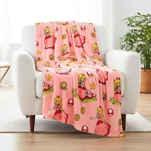 Nintendo Super Marios Bros. Gaming Princess Peach Girl Bedding Super Soft Silk Touch Throw, 46 in x 60 in, (Officially Licensed Product)