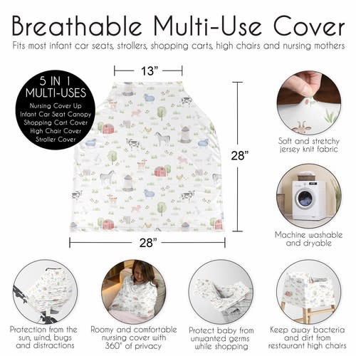 Farm Animals Collection Multi Use Baby Car Seat and Nursing Cover