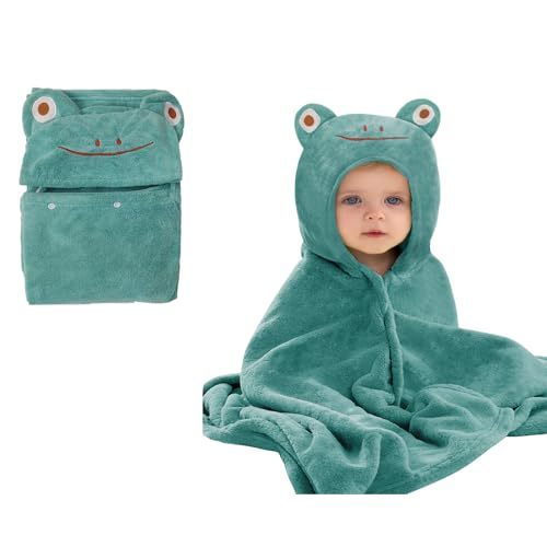 IFaryMes Toddler Bath Towel Baby Towels with Hood 27.5"X55" Ultra Absorbent Soft Bathrobe Blanket Kids Shower Towel for Girls and Boys(Greenish-Blue)