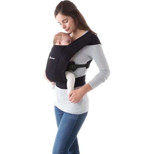 Ergobaby Embrace Cozy Newborn Baby Wrap Carrier (7-25 Pounds), Ponte Knit, Pure Black