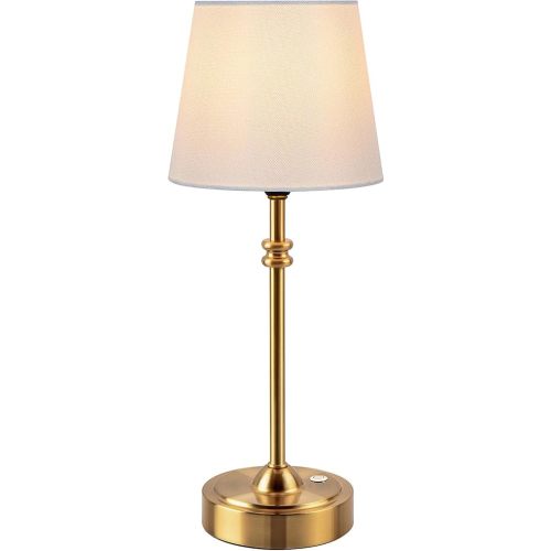 ONEWISH Cordless Lamp-Battery Operated Table lamp, 4000mAh Rechargeable, Stepless Dimmable, Small Touch Bedside Lamp with Fabric Shade, 2700K Warm Ambient Light for Dining, Patio, Bathroom(Gold)