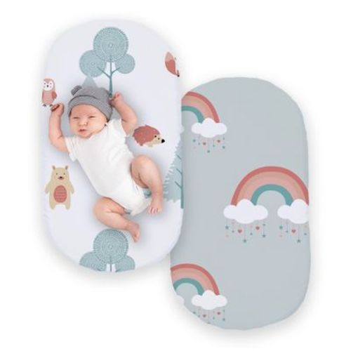 JumpOff Jo - Fitted Bassinet Sheet -16 x 32Flexible Fit Bassinet Sheet for Oval, Rectangle, and Hourglass Standard Sized Mattresses - 2 Pack