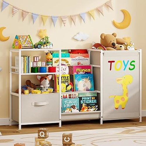 3 Side Kids Bookcases Montessori Bookshelf Nursery Book Shelves and Toy Storage with Drawer Childrens Sturdy Metal Toddler Bookshelf Organizer for Kids Rooms Playroom Kindergarten