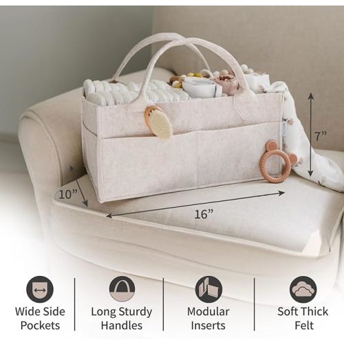 PUTSKA Baby Diaper Caddy Organizer Nursery Basket - Baby Basket Gift Registry For Baby Shower List. Baby Must Haves Essentials. Neutral Baby Stuff For Newborn Boy Nursery Decor Or Girl(Mocha 16x10x7)