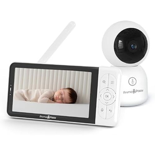 Primo Passi Smart Wi-Fi Baby Monitor with 5" HD Display, Night Vision, Two-Way Audio, Temperature Sensor, and App Access for iOS & Android
