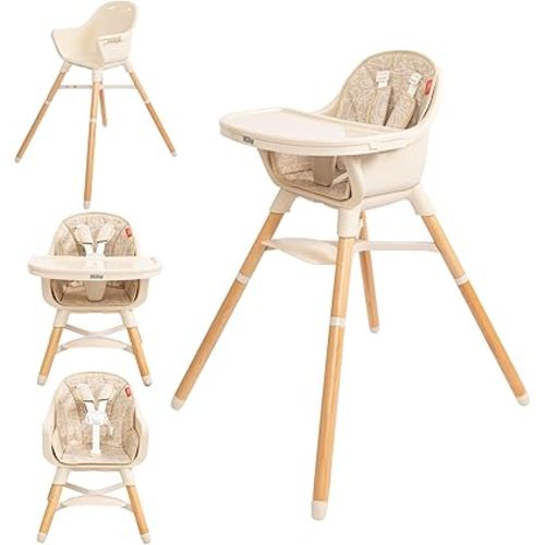 Nuby 4-in-1 Baby High Chair Seat with Removable Tray - 6+ Months to 3 Years - Adjustable Toddler Chair for Eating - Holds Up to 60 lbs - Beige