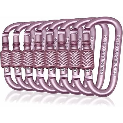 8 Pack D-Shape Carabiner Clasp with Screw Gate, 2.2 Inch Mini Keychain Clip Key Chain Buckle, Aluminum Alloy Keyrings Hook for Outdoor Hiking not for Climbing