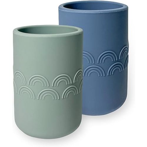 Hippypotamus Toddler Cups - 100% Food-Grade Silicone Open Training Cups for Baby - Weighted Bottom - Small Drinking Cups - Set of 2 (SAGE/FOG)