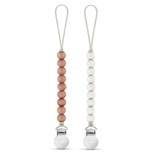 Bleu La La Beaded Pacifier Clip Holder for Baby Boys and Girls - Camel + Sugar Swizzle, 2 Pack