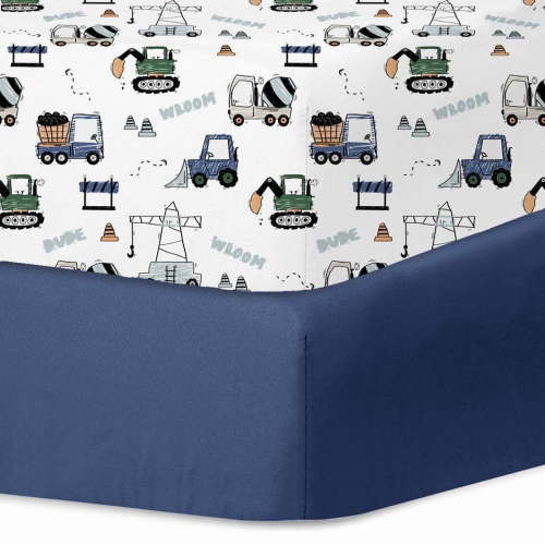 Little Grape Land Fitted Crib Sheets 2 Pack for Toddler Boys, Trucks&Blue