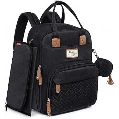 RUVALINO Diaper Bag Backpack - All-in-One Travel Backpack for Girl, Baby Bag for Moms, Multifunction Waterproof Backpack with Changing Pad, Stroller Strap, Pacifier Case - Baby Shower Gifts - Black