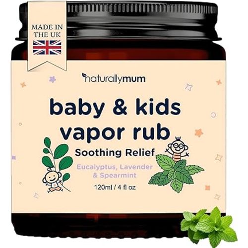 NATURALLY MUM Baby & Kids Vapor Rub – Natural Chest Rub for Congestion Relief & Calmer Sleep – Spearmint, Eucalyptus & Lavender – Menthol Free – Safe for Babies 6m+ – Made in UK